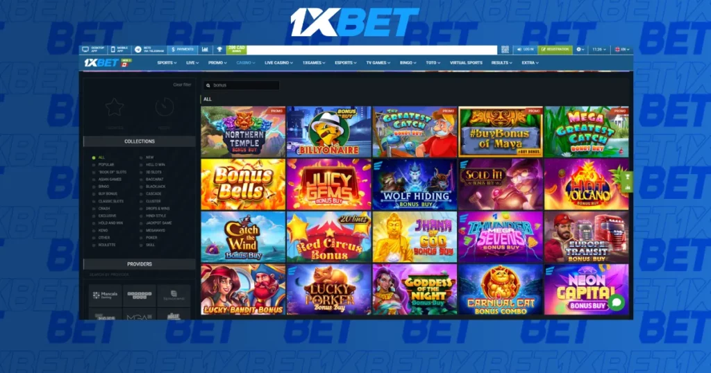 Online Casino Features in mobile app from 1xBet Cambodia